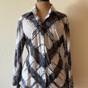 David Cline Crushed Toll-Up Button Up Shirt. Size Medium. Gray/White.